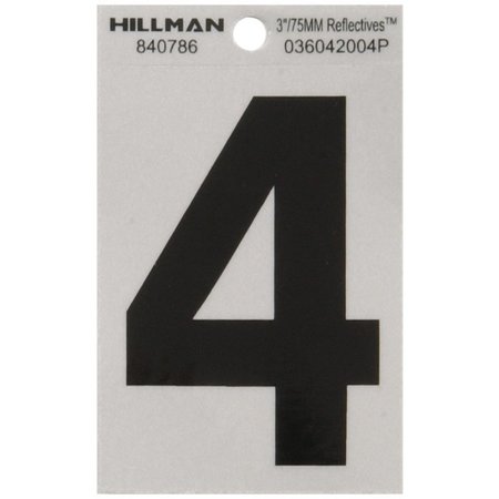 HILLMAN 3 in. Reflective Black Vinyl Self-Adhesive Number 4 1 pc, 6PK 840786